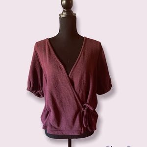 EVERYTHING MUST GO! Crossover Burgundy Blouse Size Medium